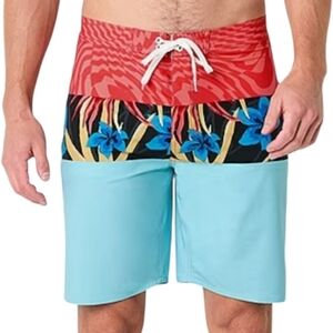 Burnside Men's Size 34 Swim Trunks Shorts Orange Aqua Vacation Tropical